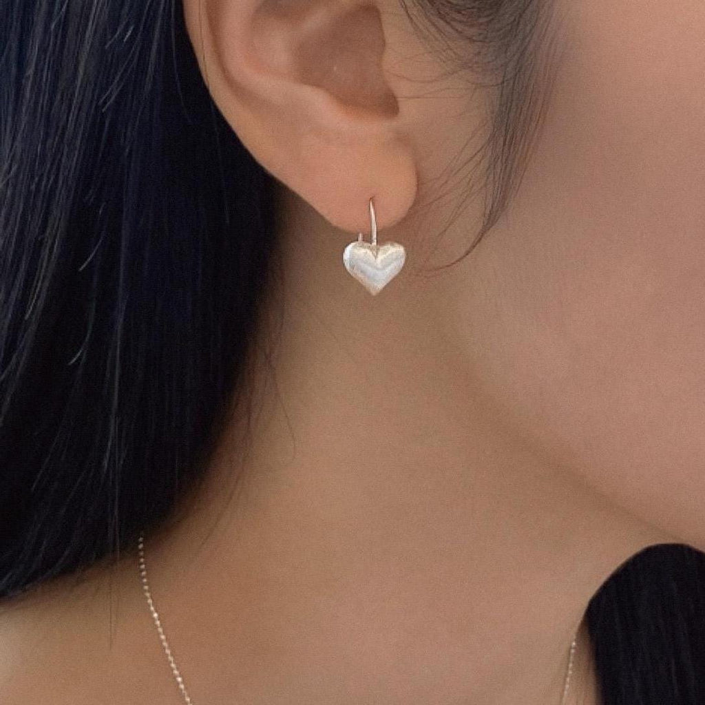 Matte Puffed Heart Drop Earrings