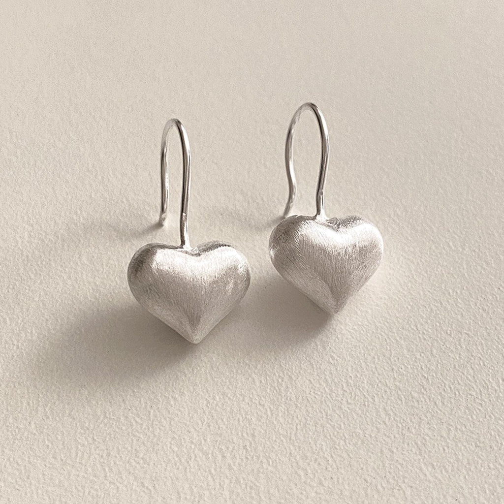 Matte Puffed Heart Drop Earrings