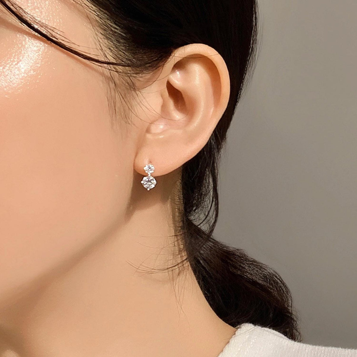 Round & Square CZ Huggie Earrings