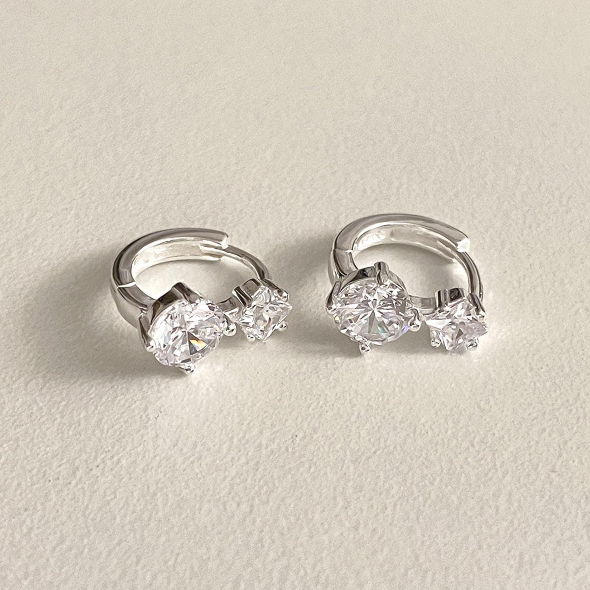 Round & Square CZ Huggie Earrings