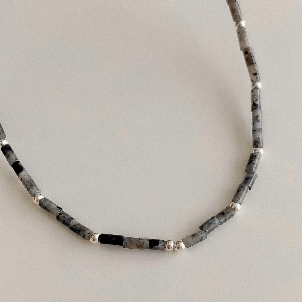 Labradorite Silver Beaded Choker Necklace
