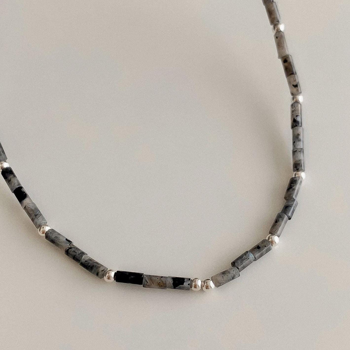 Labradorite Silver Beaded Choker Necklace