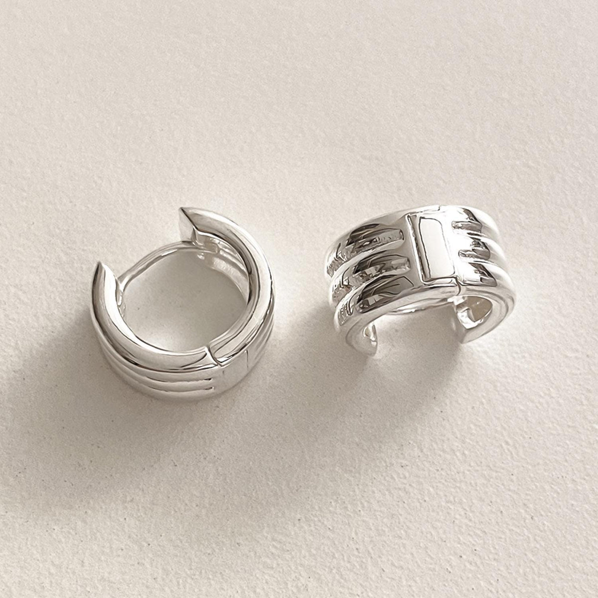 Triple Line Bold Huggie Earrings