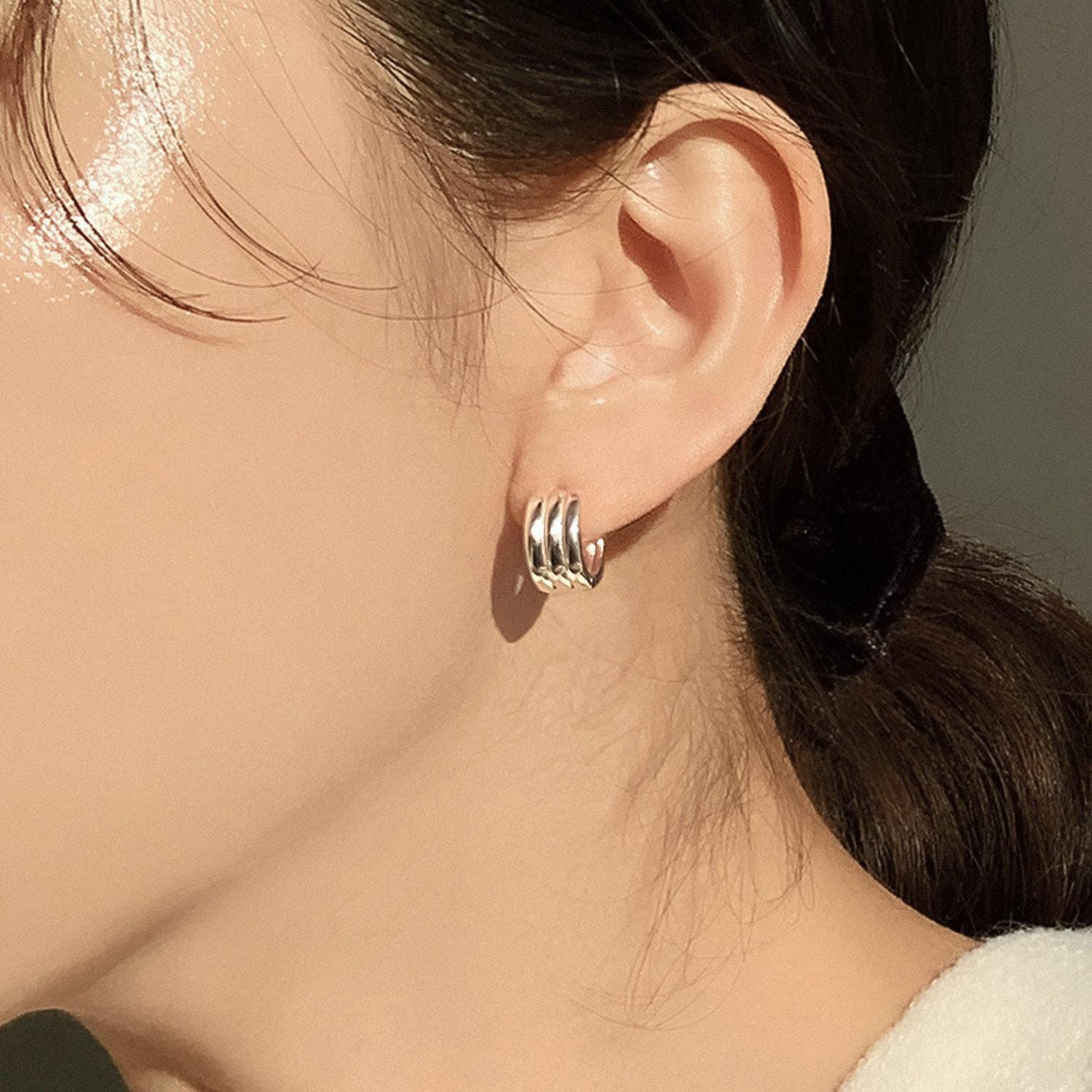 Triple Line Bold Huggie Earrings