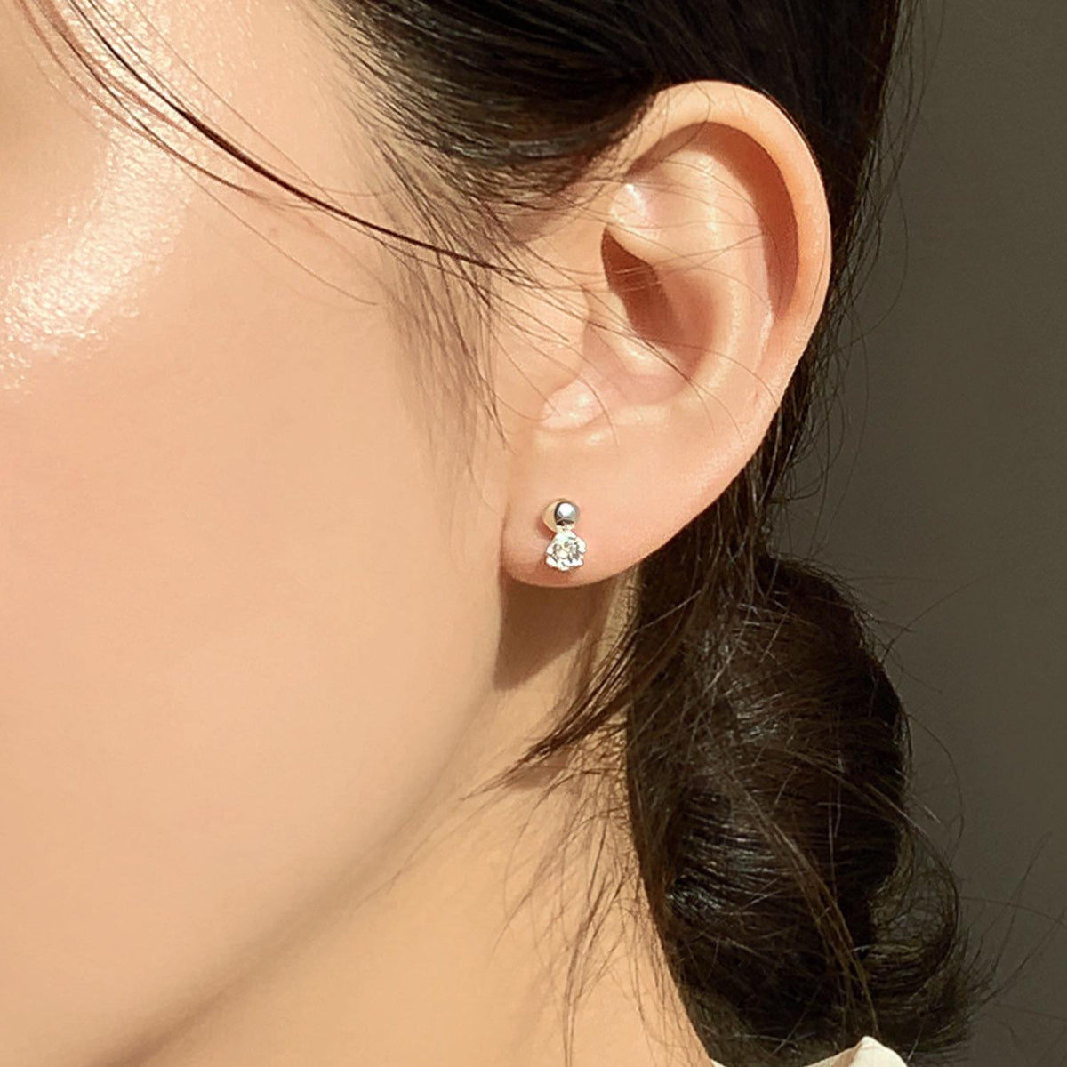 Minimalist Silver Ball & CZ Stud Earrings