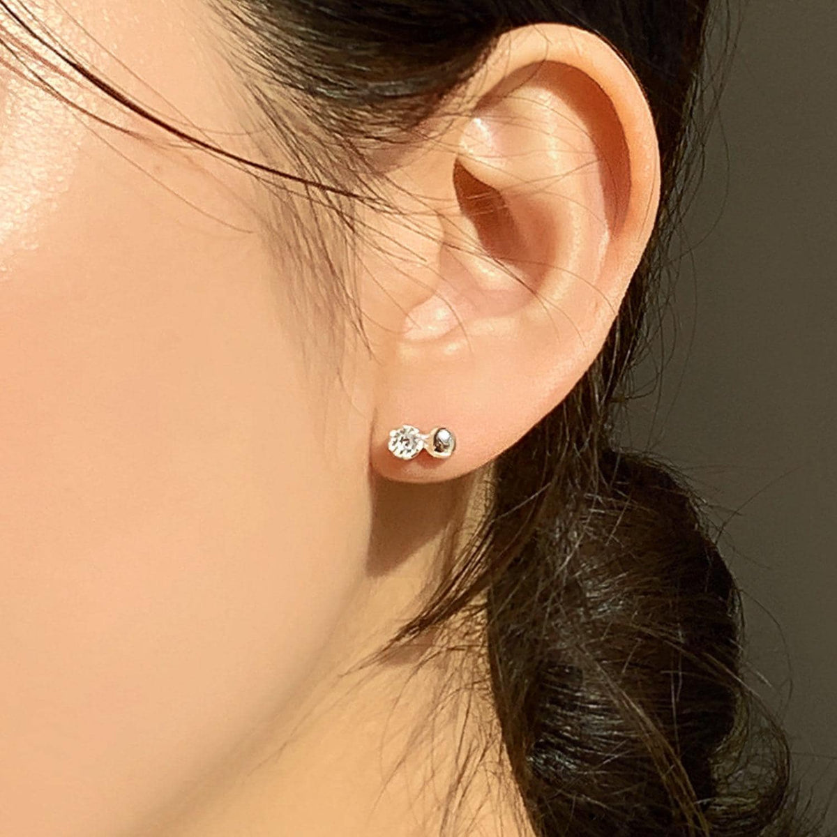 Minimalist Silver Ball & CZ Stud Earrings