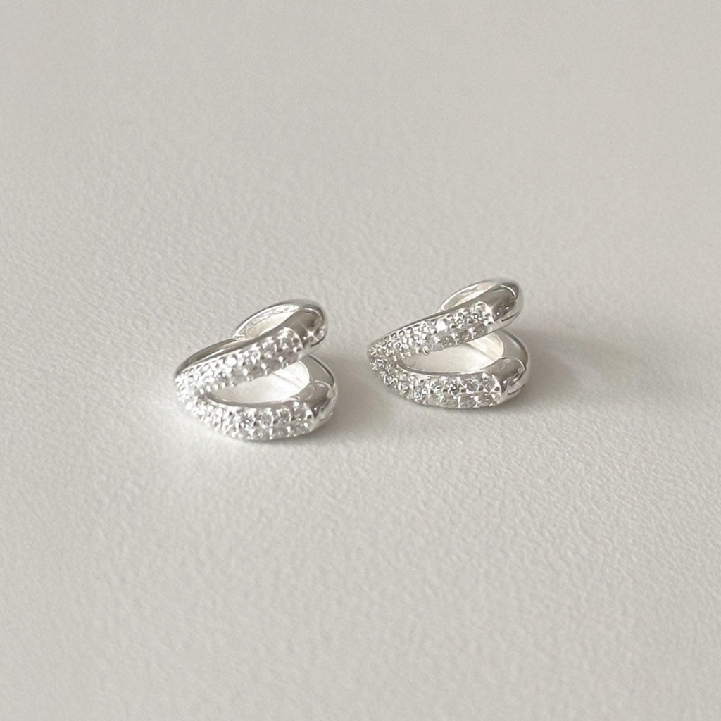 CZ Double Line Huggie Earrings