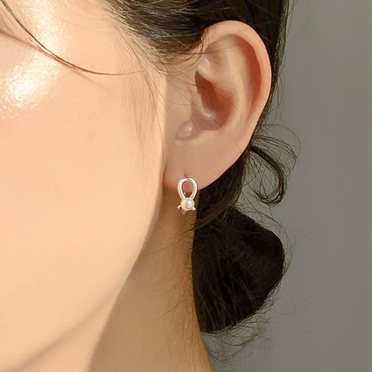Pearl Drop Loop Huggie Earrings