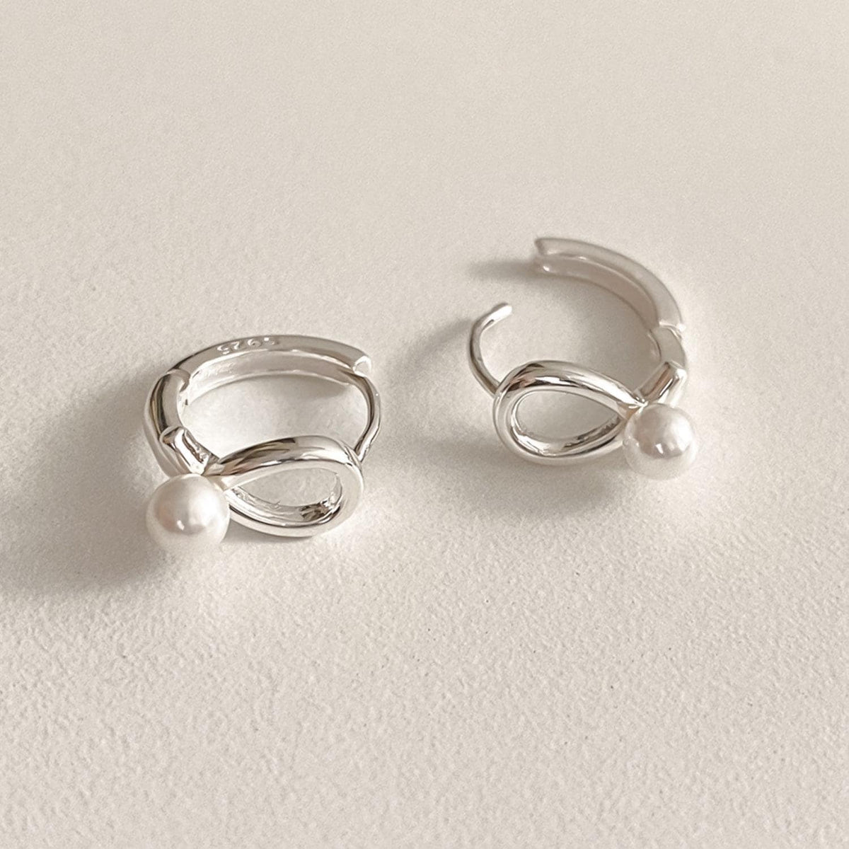Pearl Drop Loop Huggie Earrings