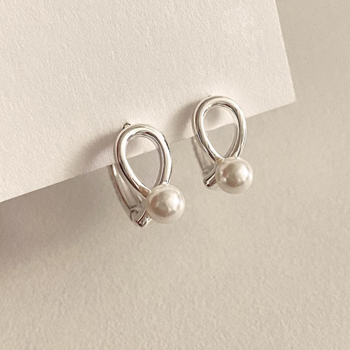 Pearl Drop Loop Huggie Earrings