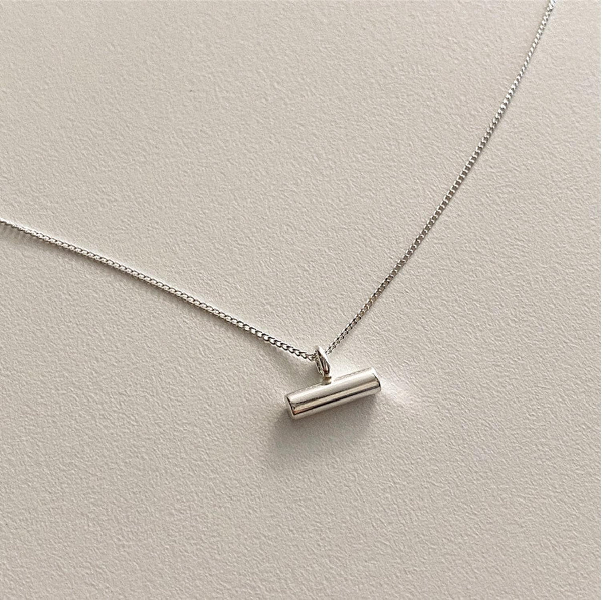 Minimal Silver Bar Pendant Necklace