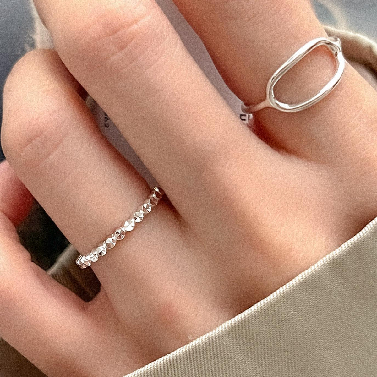 Diamond-Cut Beaded Band Ring