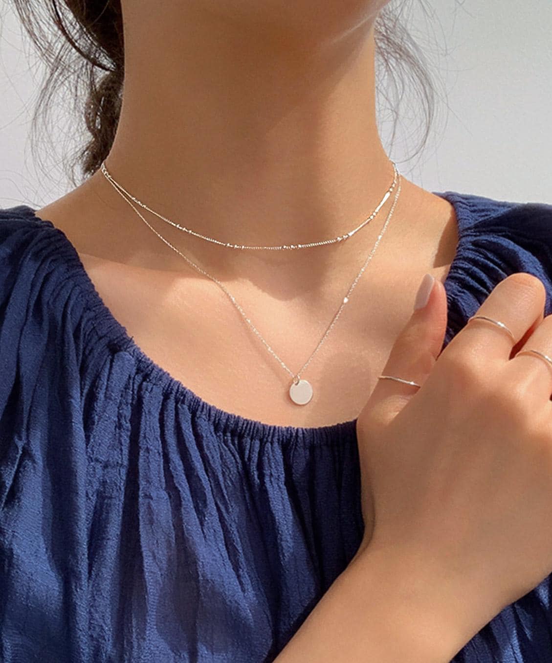 Dainty Beaded Silver Chain Necklace