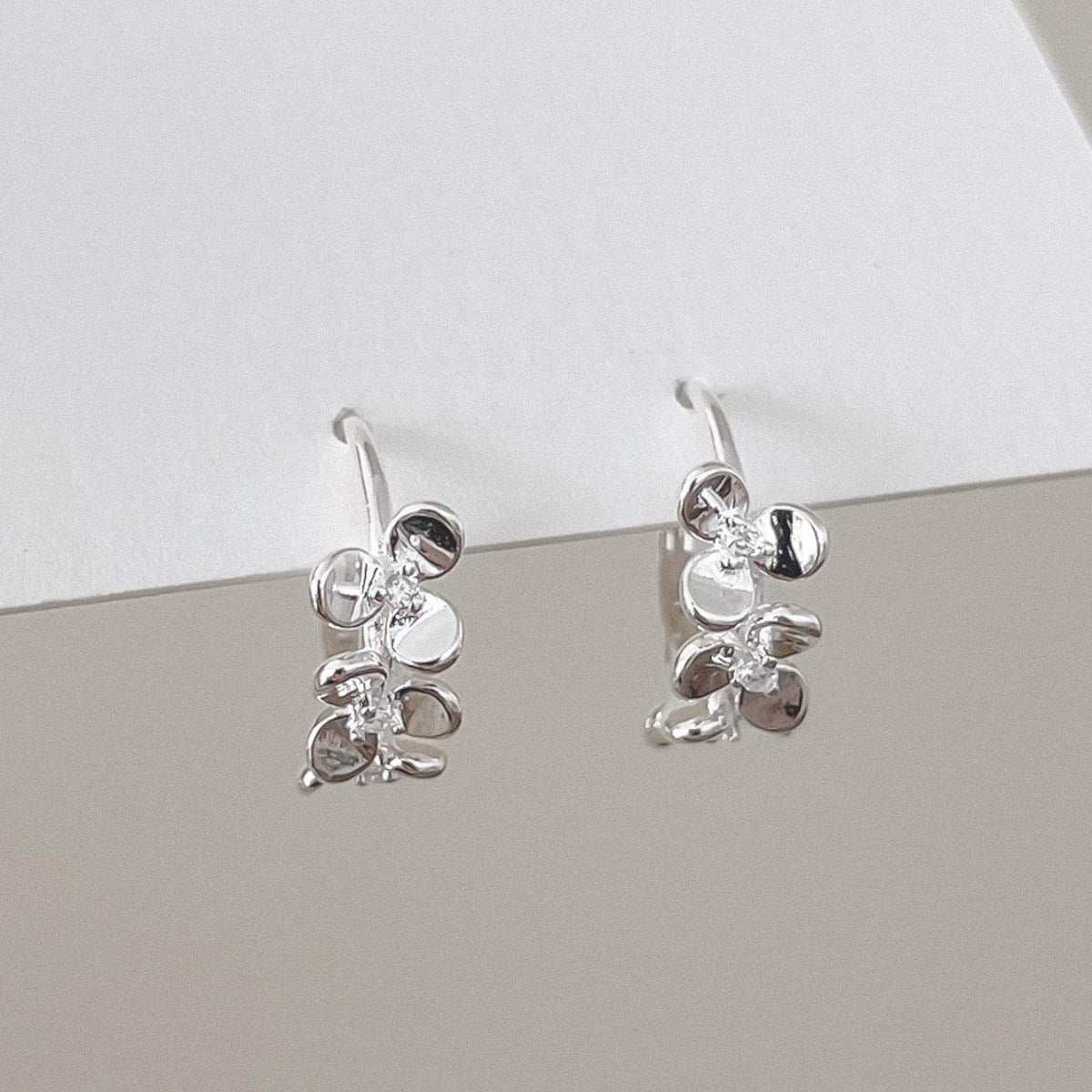 Triple Petal Flower Huggie Earrings