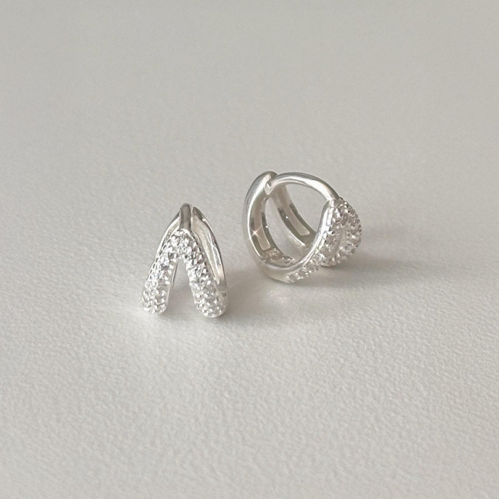 CZ Double Line Huggie Earrings