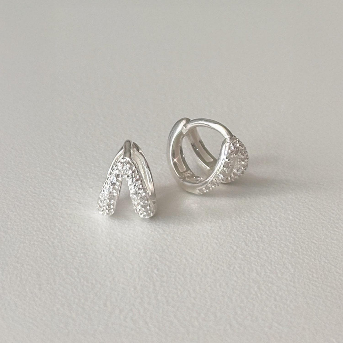 CZ Double Line Huggie Earrings
