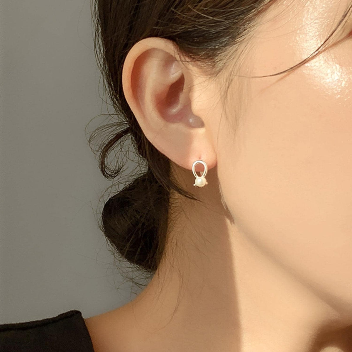 Pearl Drop Loop Huggie Earrings