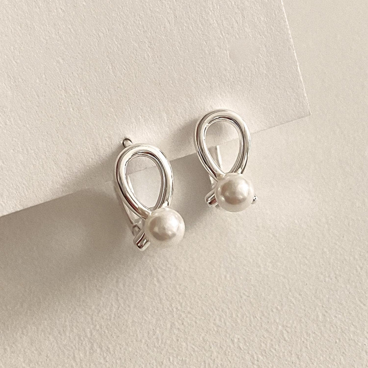 Pearl Drop Loop Huggie Earrings