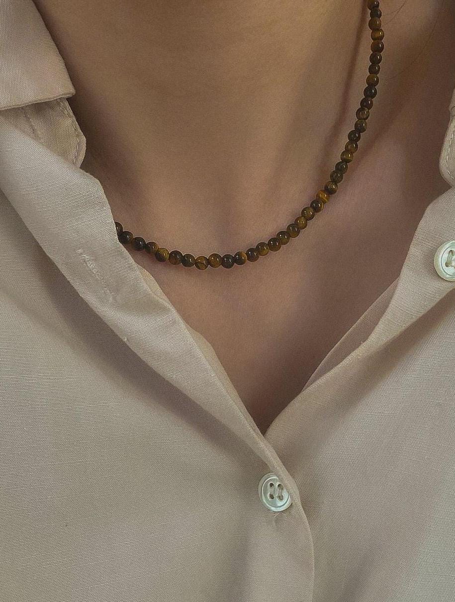 Brown Tiger Eye Gemstone Beaded Necklace
