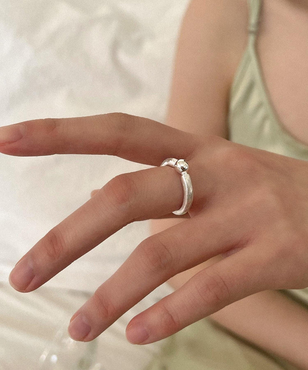 Sculptural Silver Ball Ring