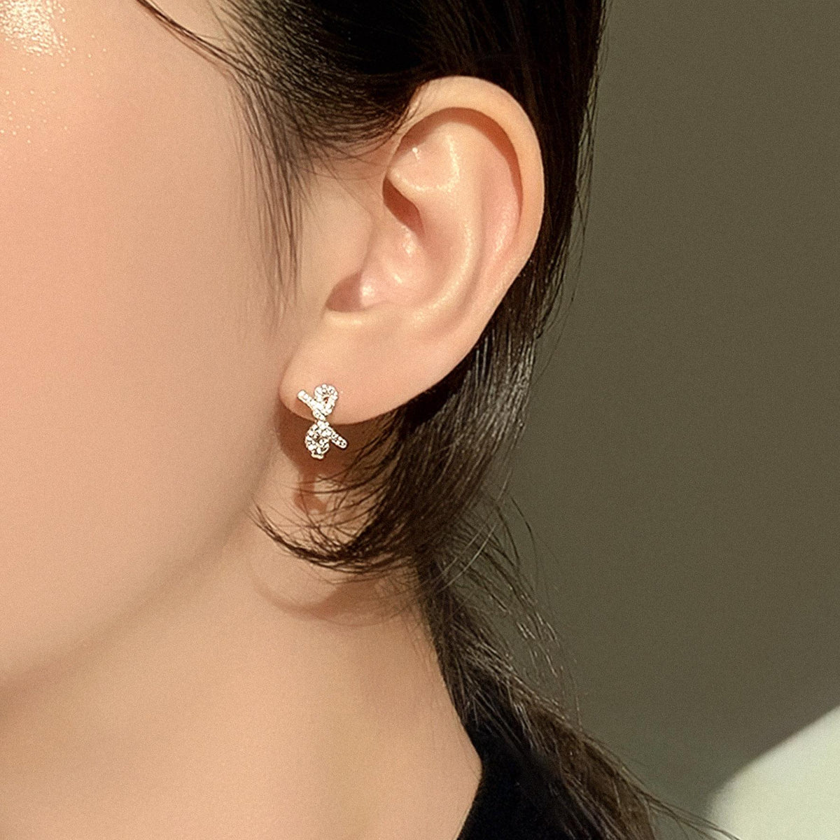 CZ Ribbon Huggie Earrings