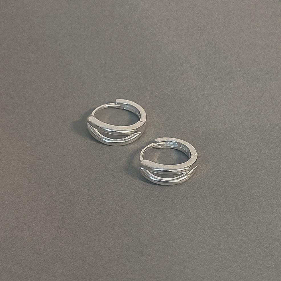 Slim Double Line Huggie Earrings 13mm