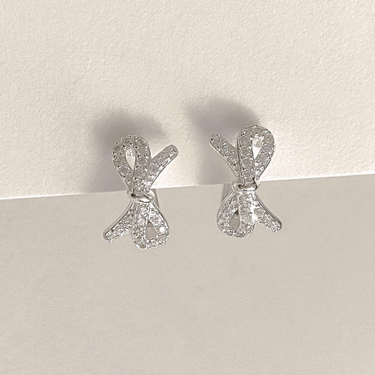 CZ Ribbon Huggie Earrings