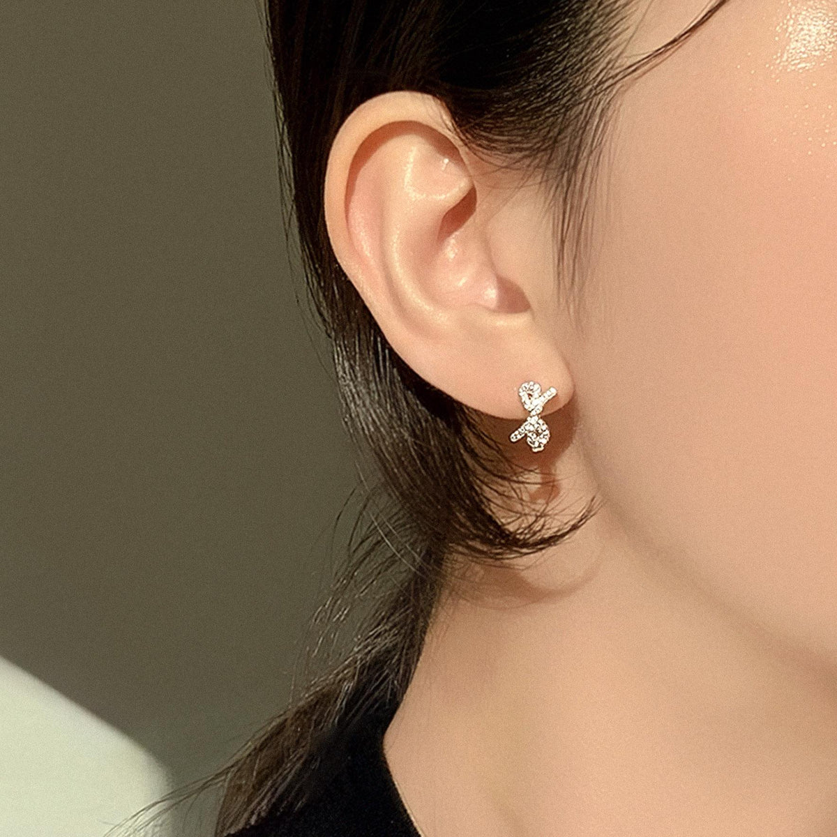 CZ Ribbon Huggie Earrings