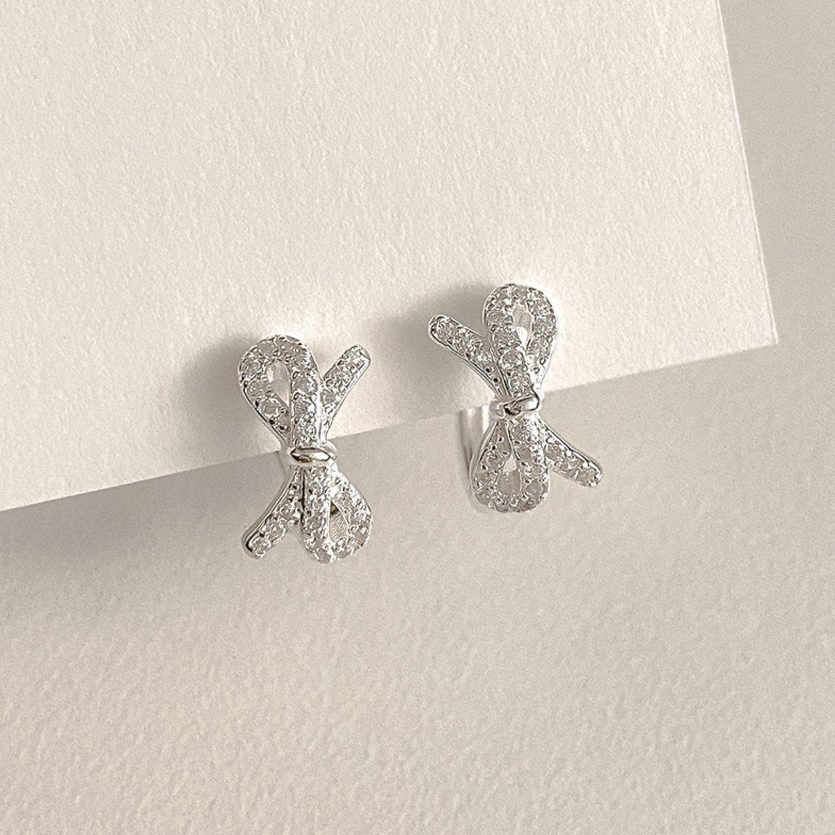 CZ Ribbon Huggie Earrings