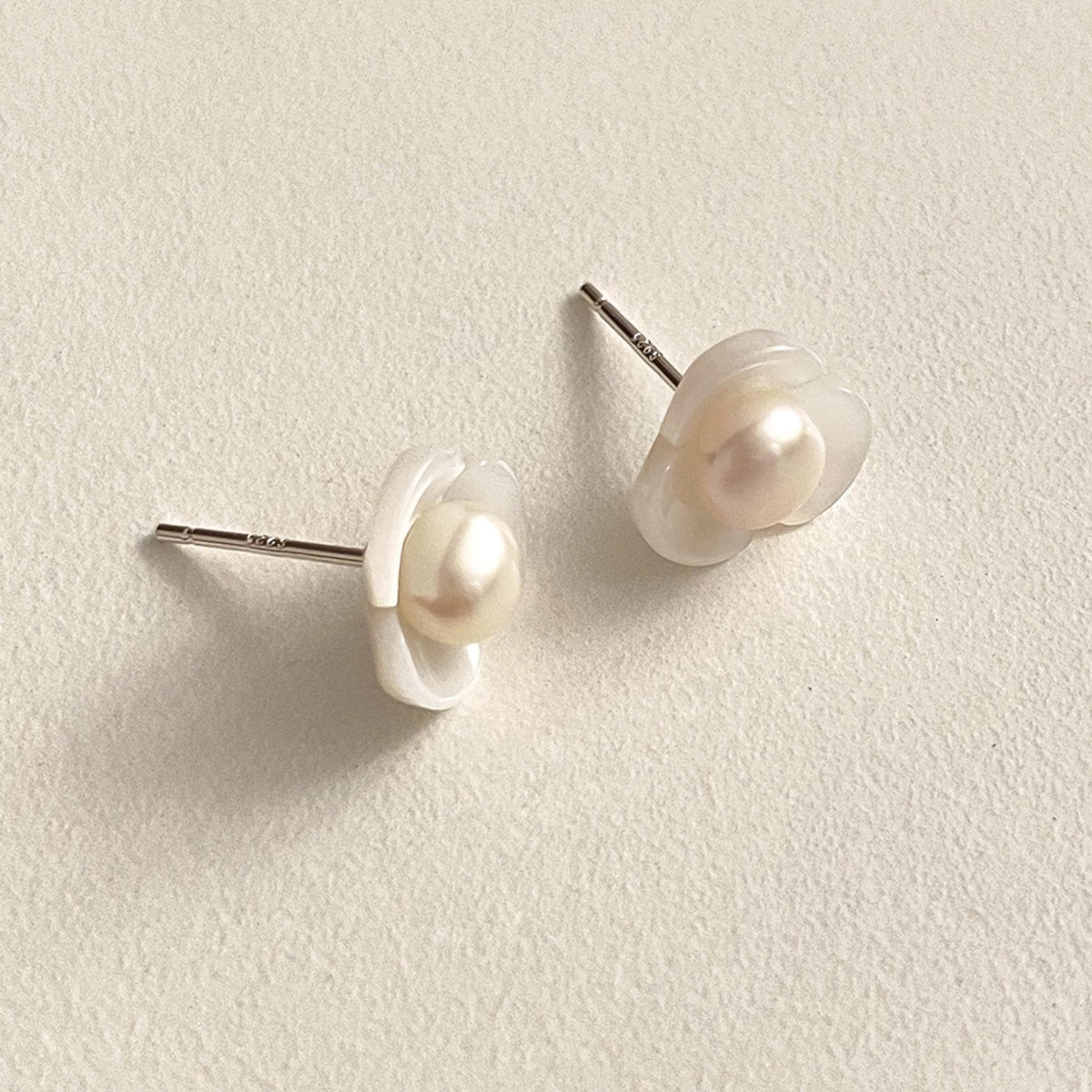 Mother of Pearl Flower Stud Earrings