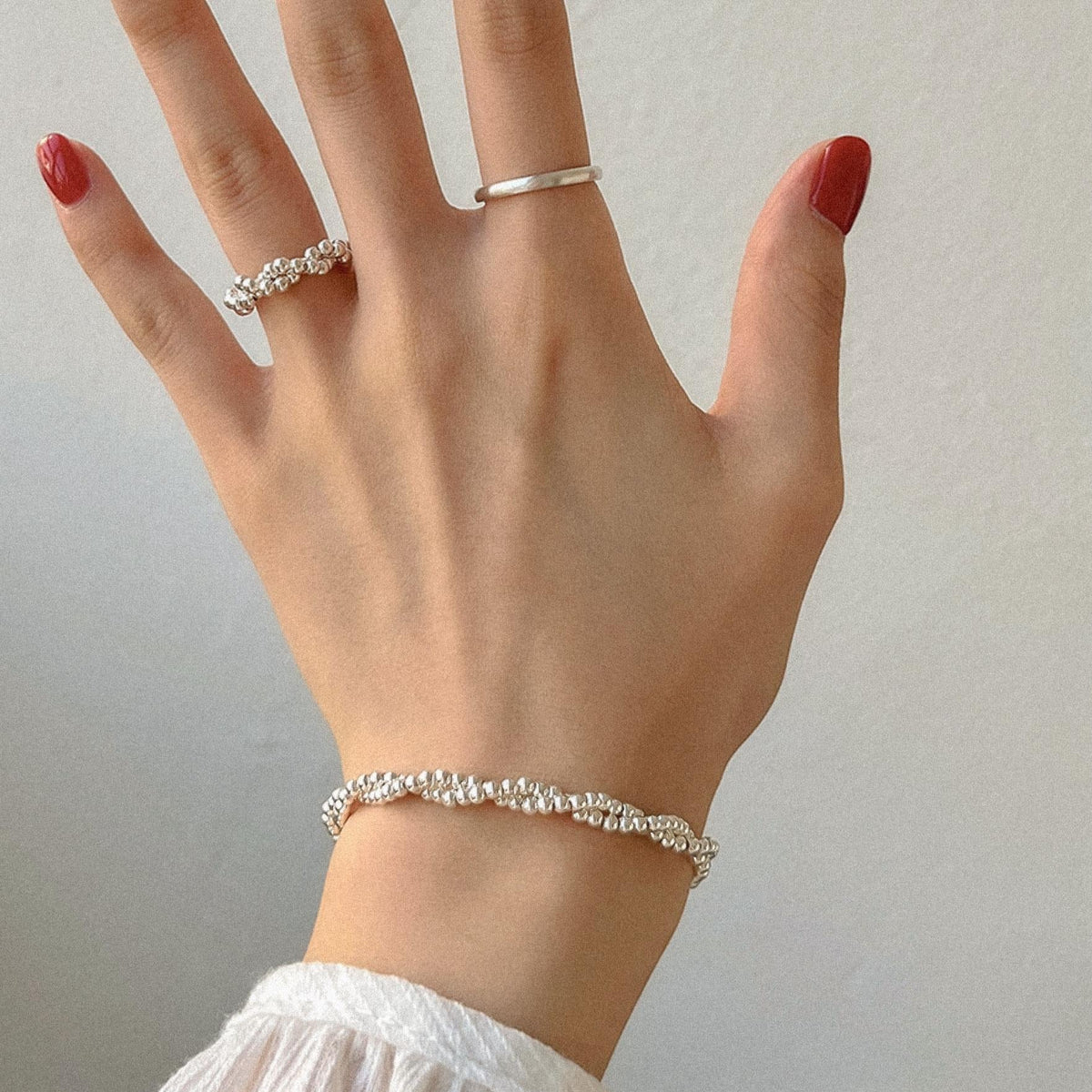 Twisted Silver Ball Beaded Bracelet