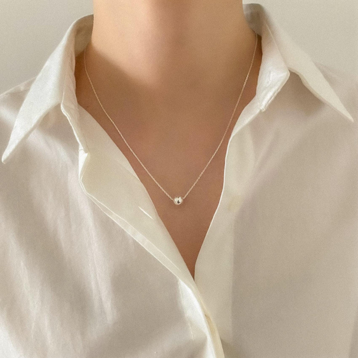 Dainty Silver Ball Pendant Necklace