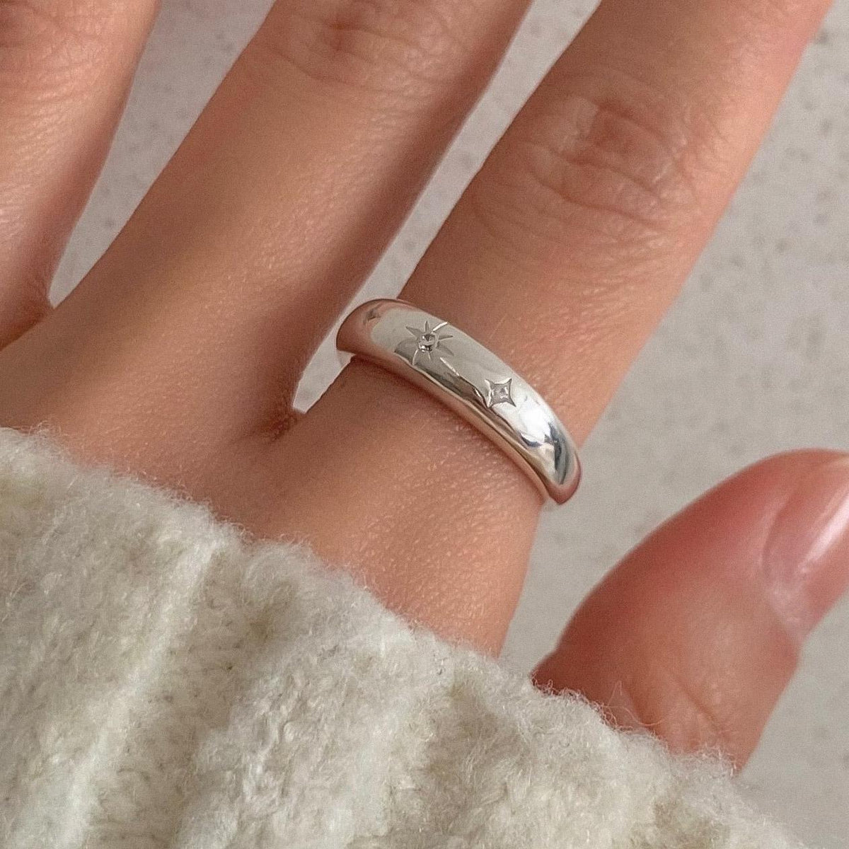 Star CZ Dome Band Ring