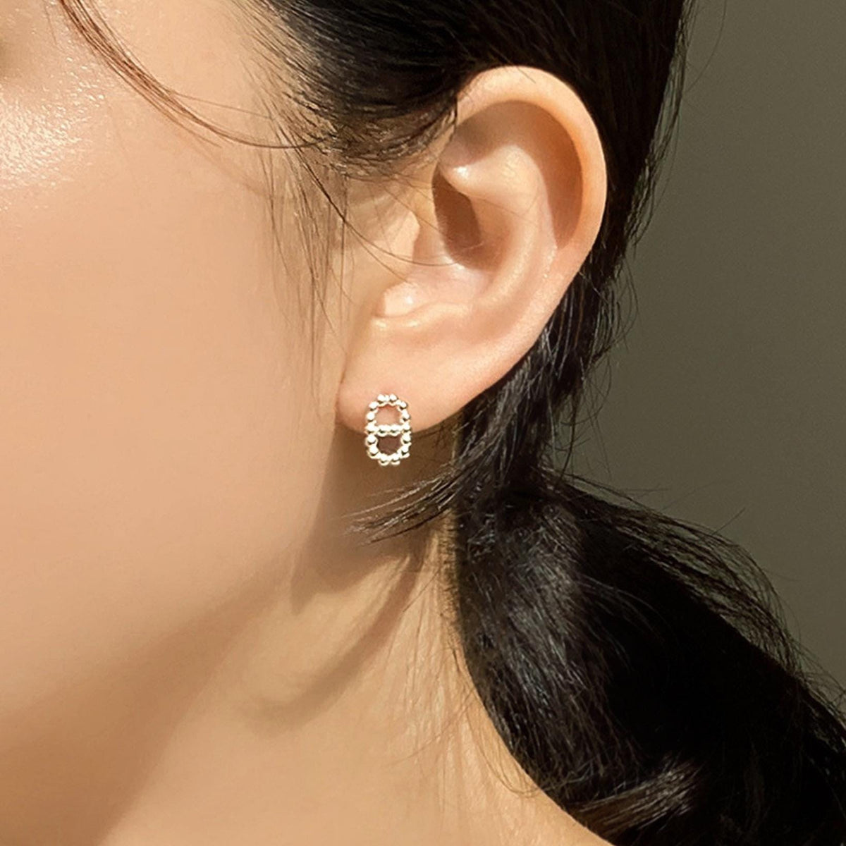 Double Oval Beaded Stud Earrings