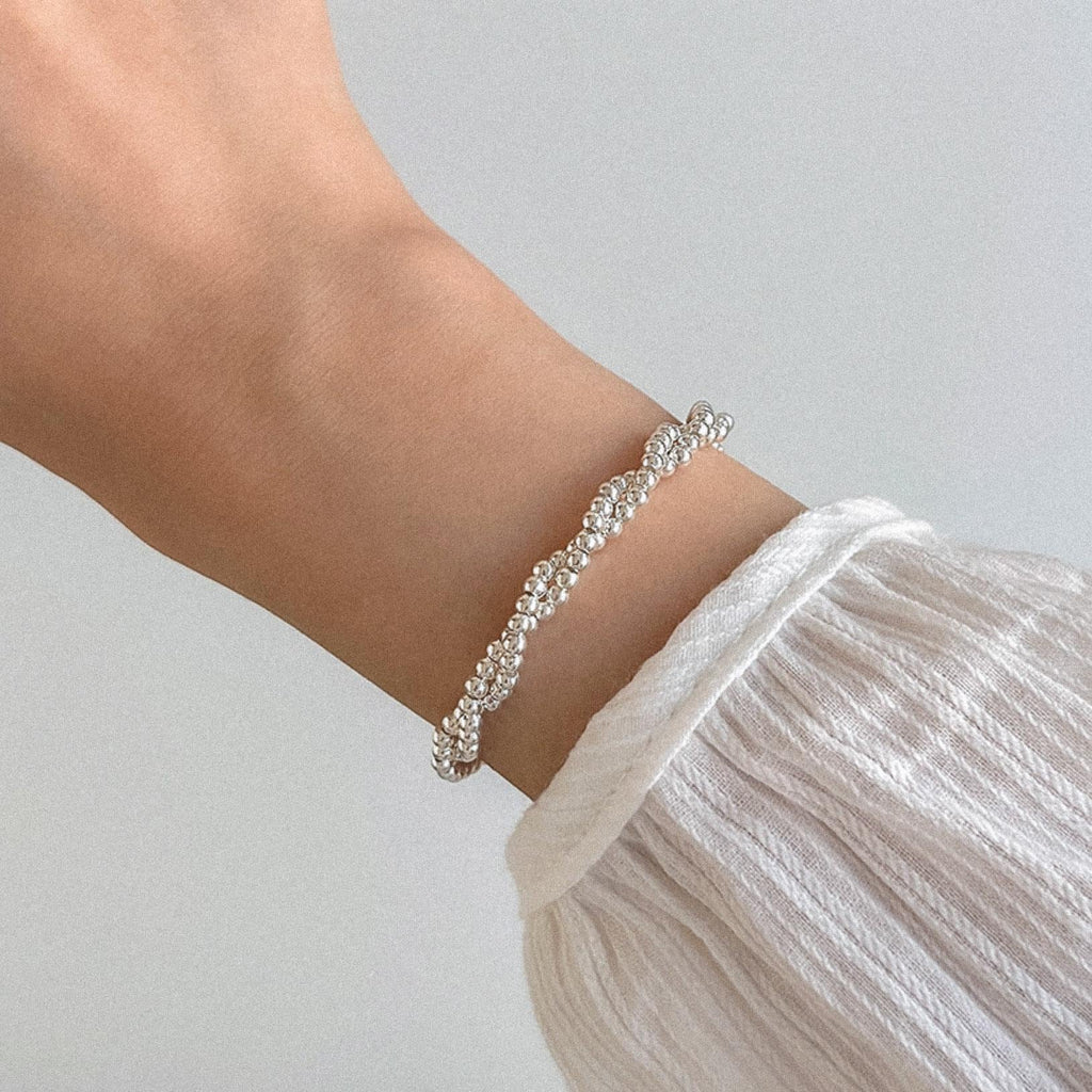 Twisted Silver Ball Beaded Bracelet