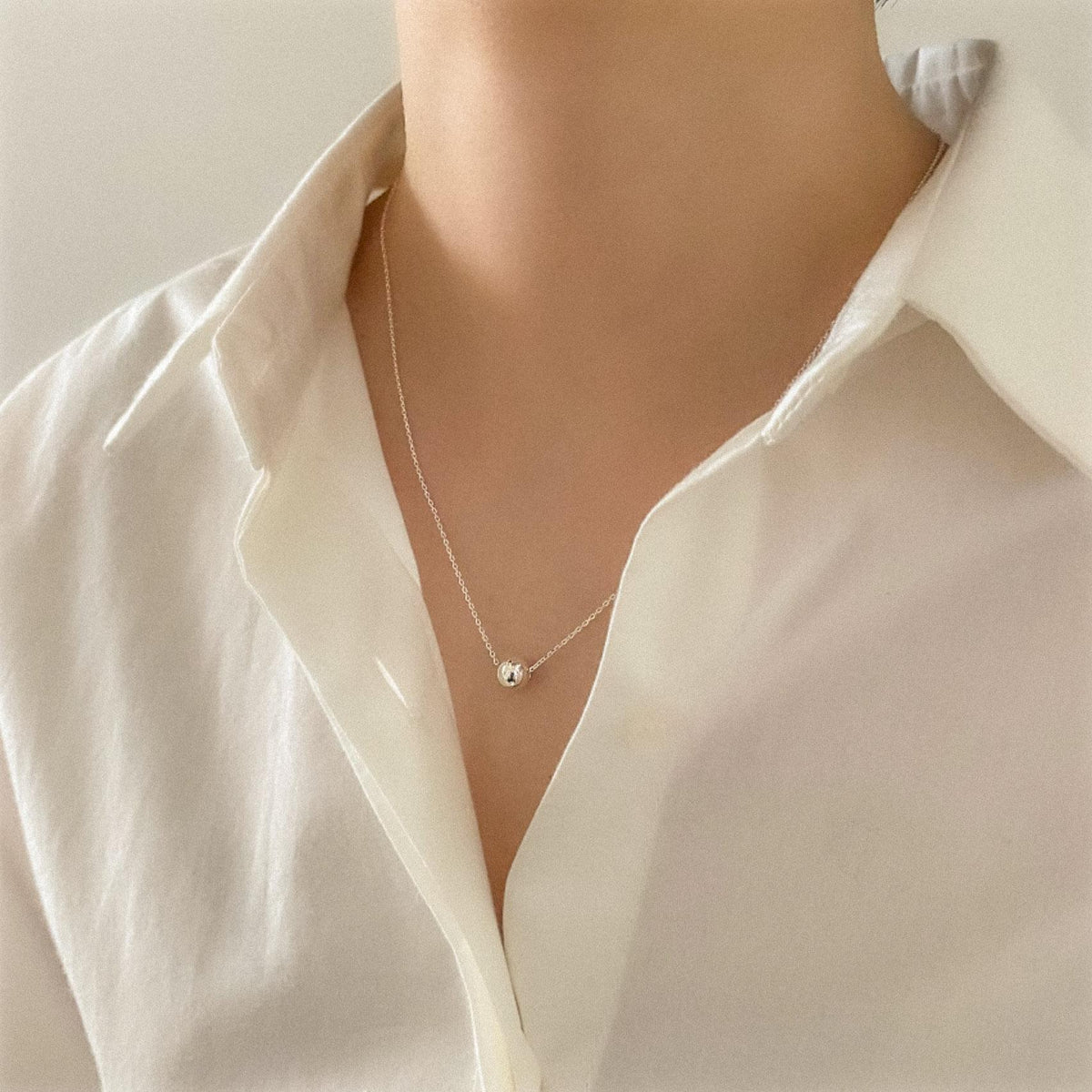 Dainty Silver Ball Pendant Necklace