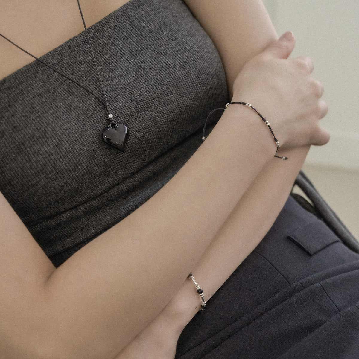 Silver Bead Cord Bracelet