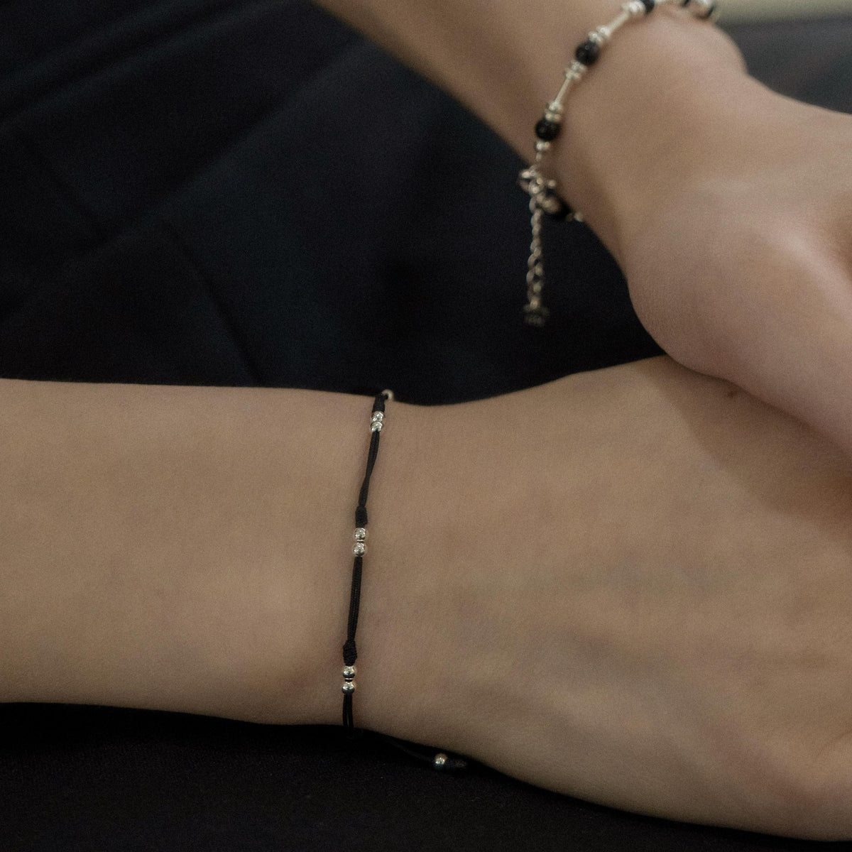 Silver Bead Cord Bracelet