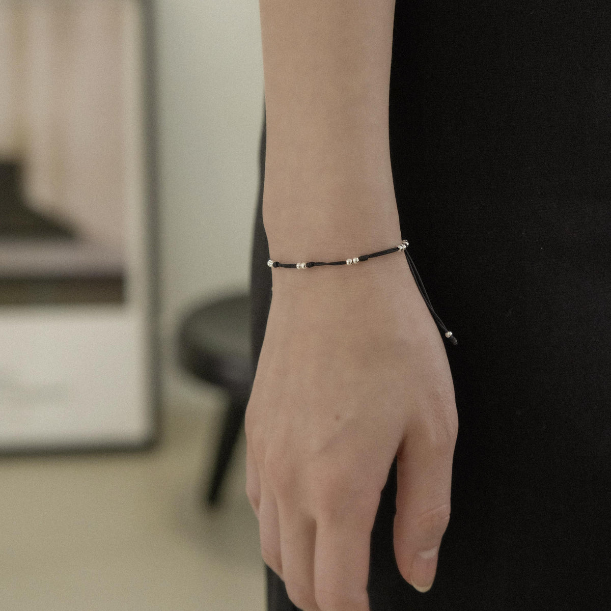 Silver Bead Cord Bracelet
