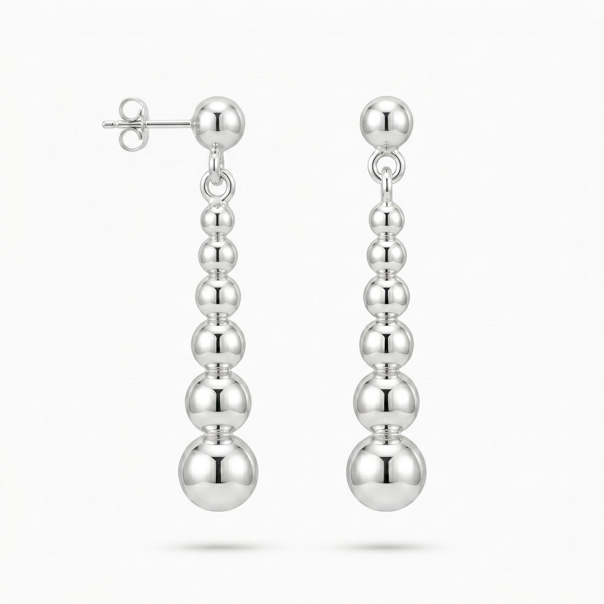 Graduated Silver Ball Drop Earrings
