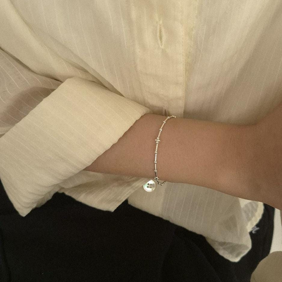 Minimal Silver Bar Beaded Bracelet