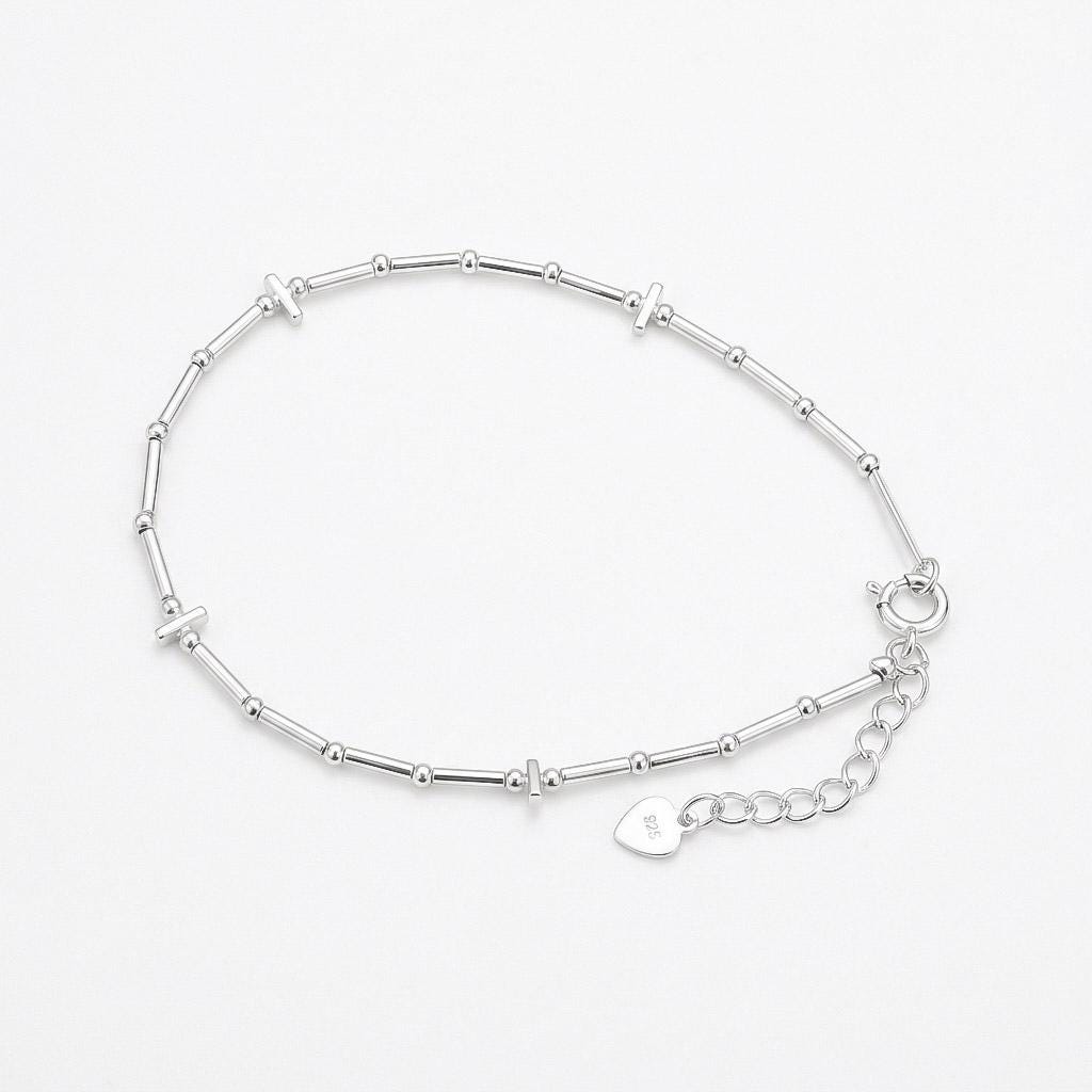 Minimal Silver Bar Beaded Bracelet