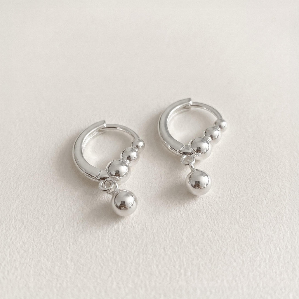 Silver Ball Charm Huggie Earrings