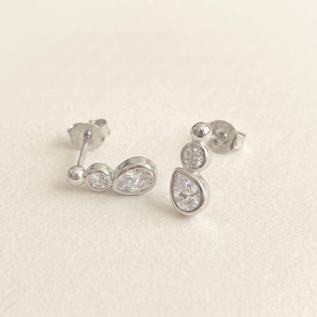Double CZ Teardrop Stud Earrings