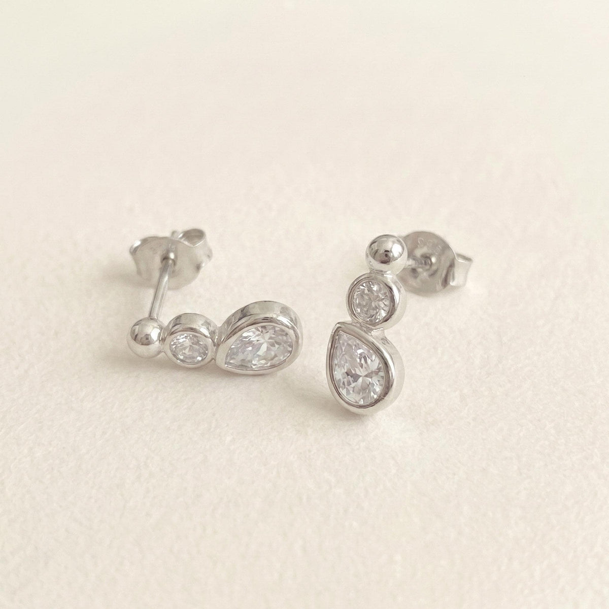 Double CZ Teardrop Stud Earrings