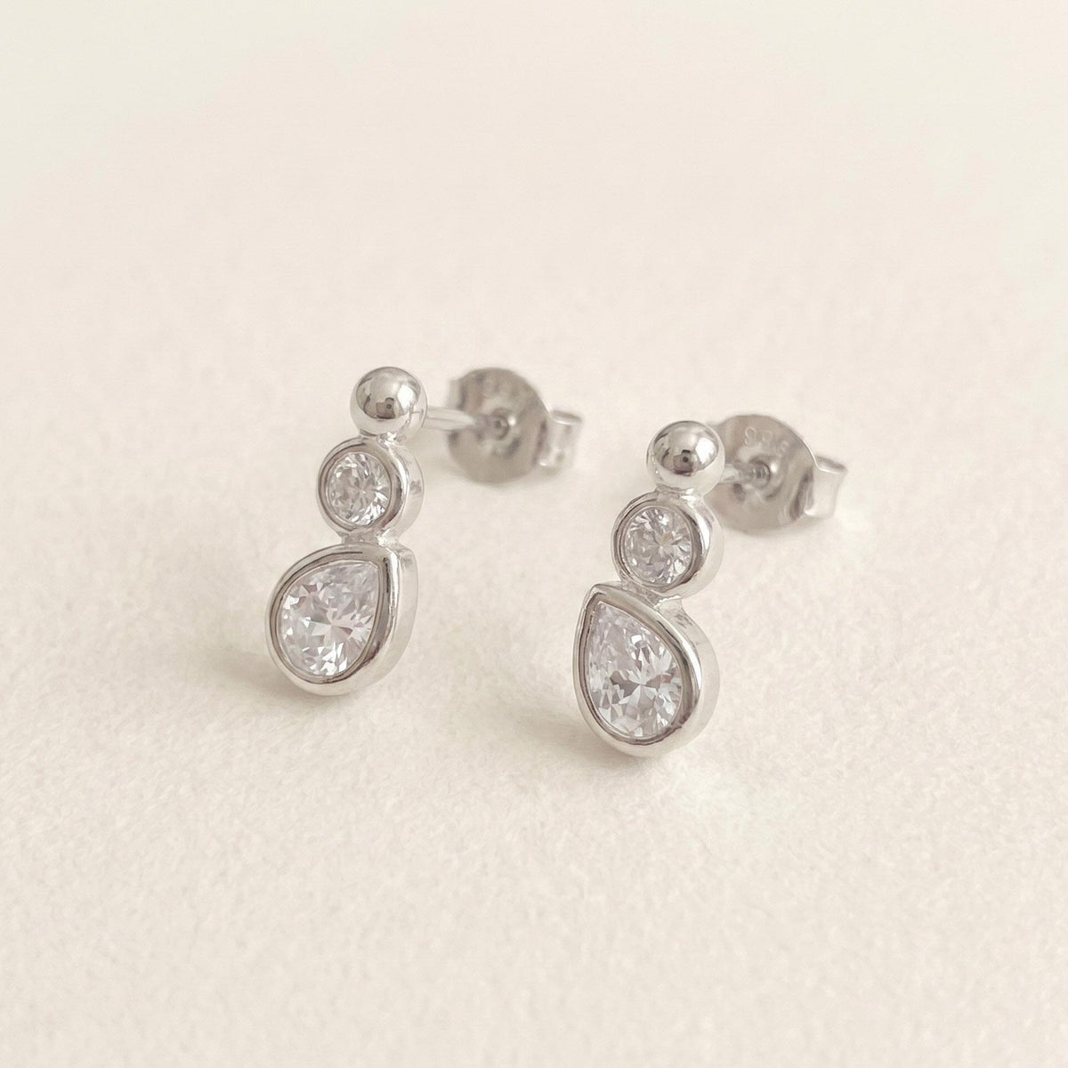 Double CZ Teardrop Stud Earrings