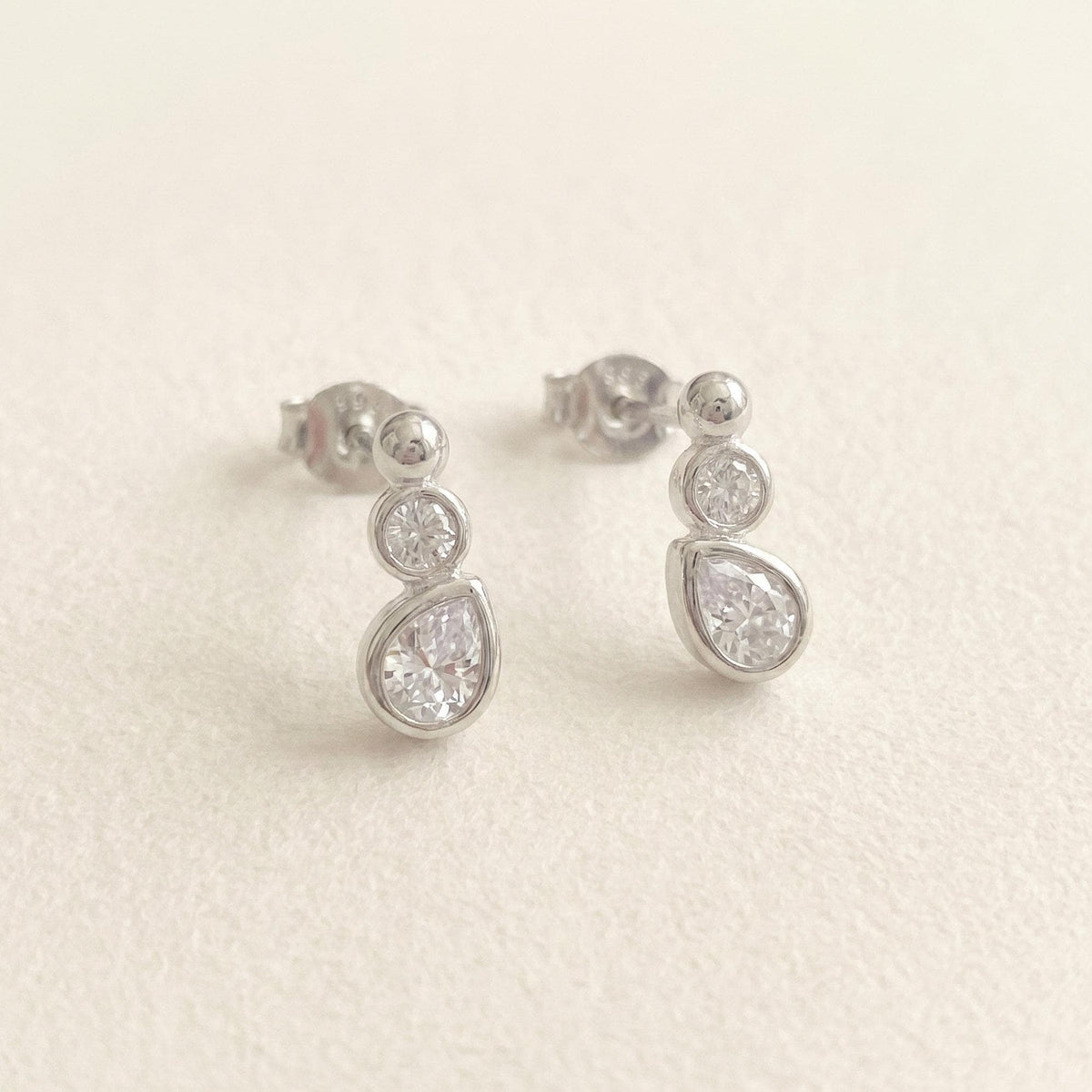 Double CZ Teardrop Stud Earrings