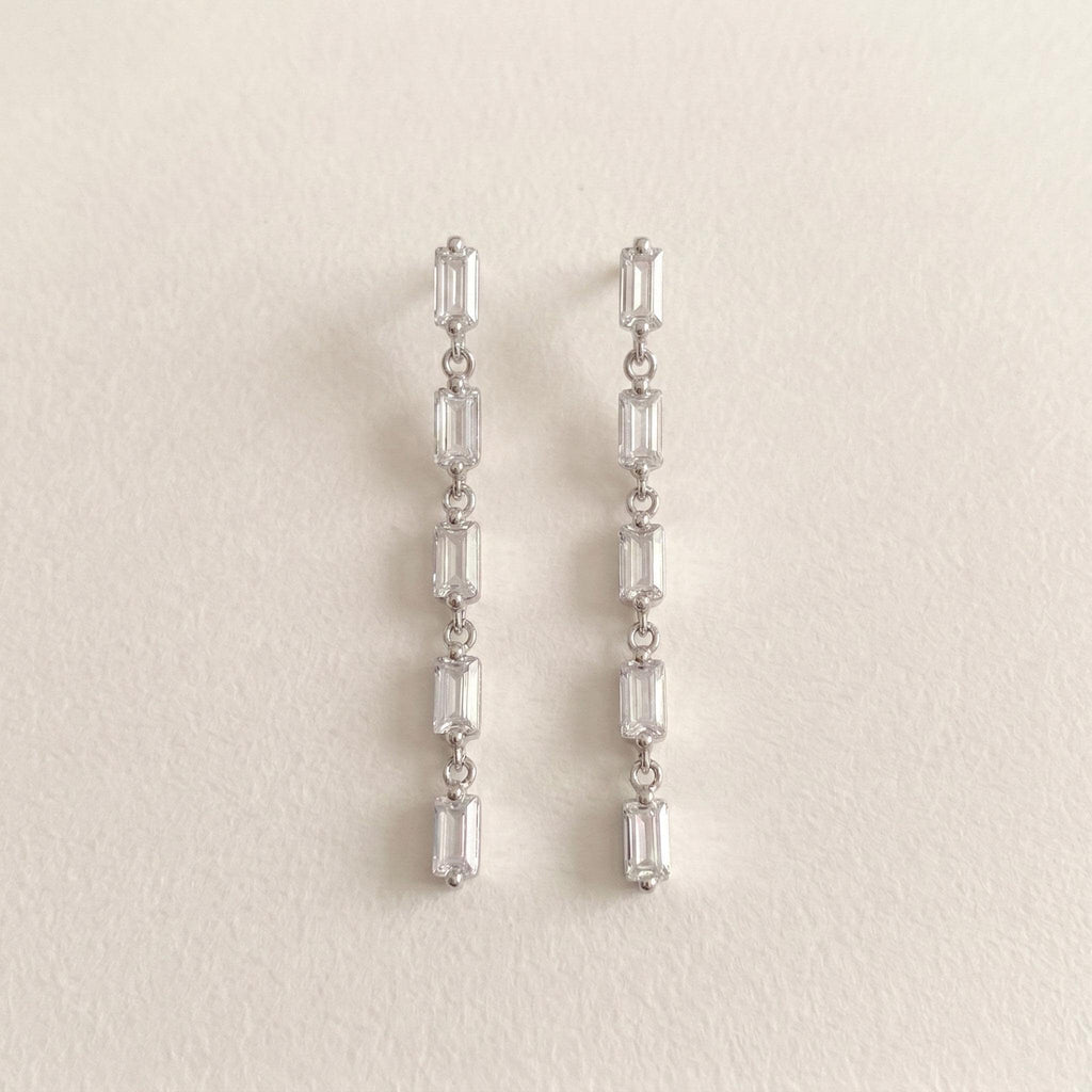 Baguette CZ Linear Drop Earrings