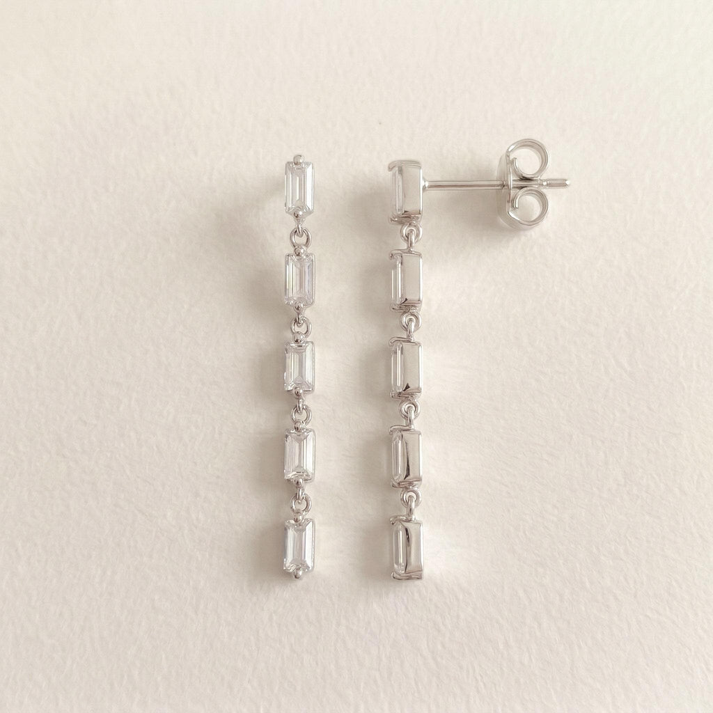 Baguette CZ Linear Drop Earrings