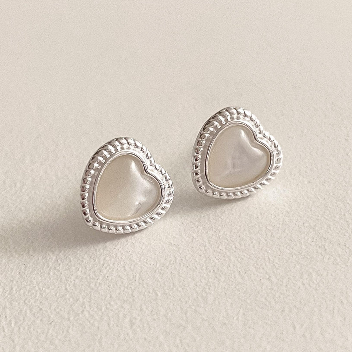 Mother of Pearl Milgrain Heart Stud Earrings